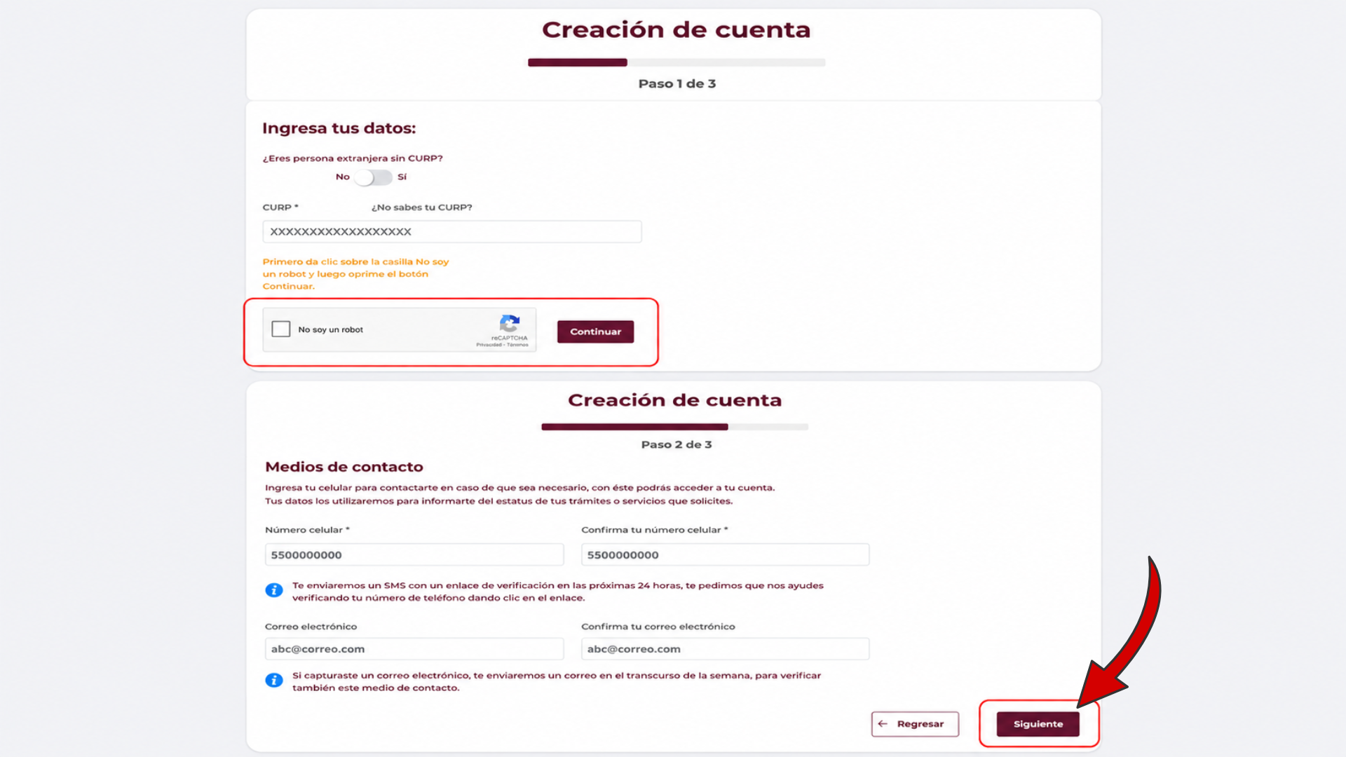 Crear cuenta Llave MX con CURP y datos de contacto